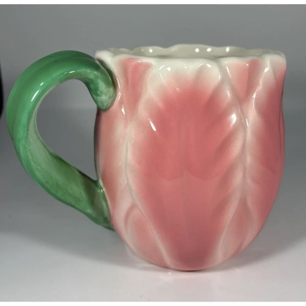 Williams-Sonoma Pink Tulip Flower 16 oz Coffee Tea Mug GUC